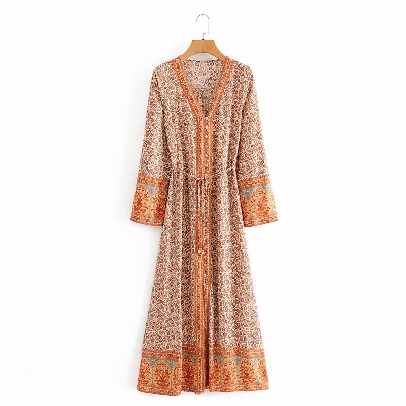 V-neck Long Flared Sleeves Dress Boho Hippie Chic Maxi Dress Vestidos