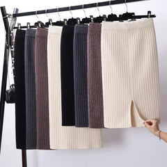 Knit Pencil Skirt Women High Waist Elastic Skirts