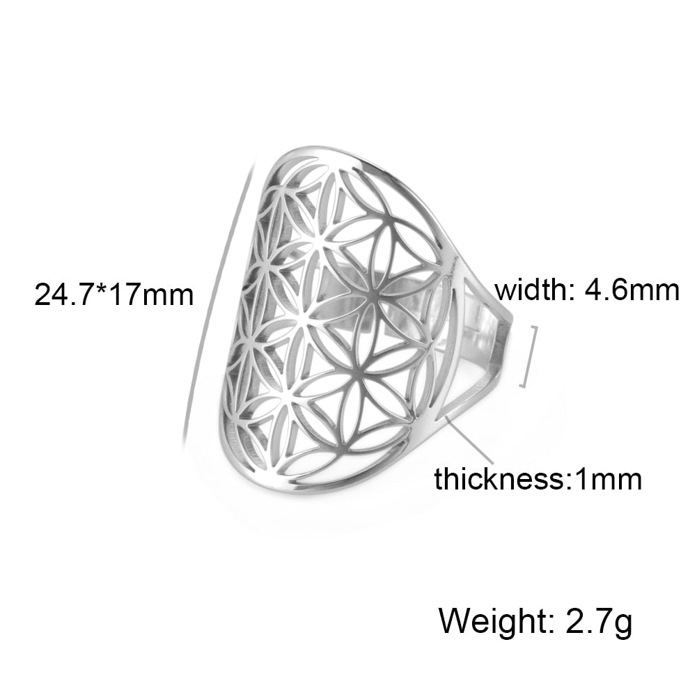 Geometric Flower of Life Ring Adjustable Stainless Steel Ring