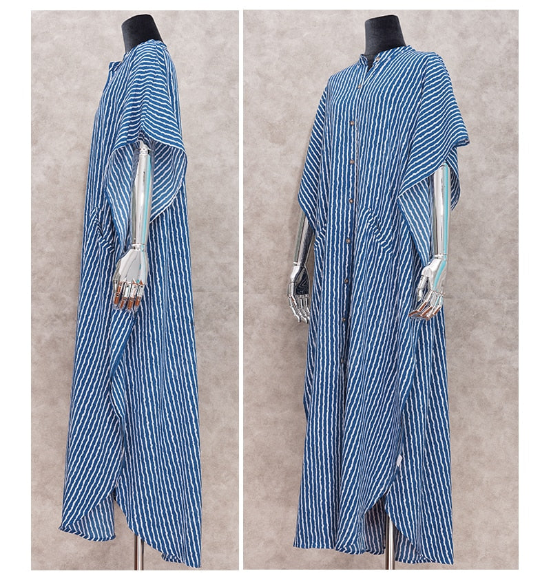 Casual Bikini Cover-ups Blue Tunic Sexy Striped Front Open