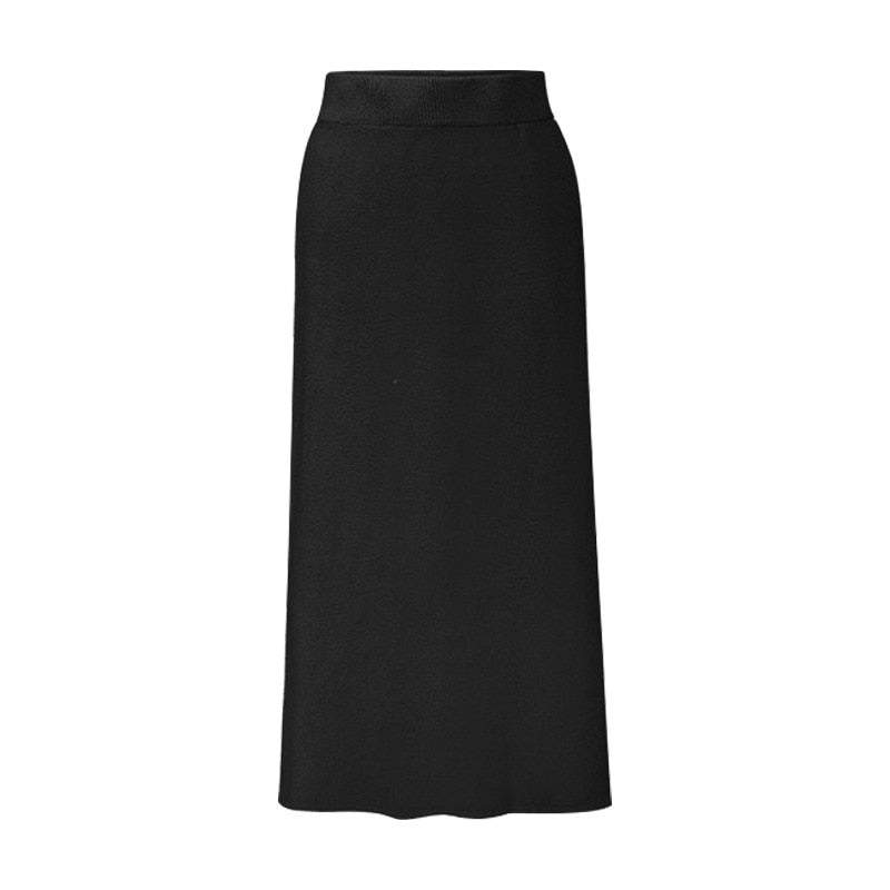 FashionKnitted Women Skirts Large Size Elastic Waist Split A-line Skirts