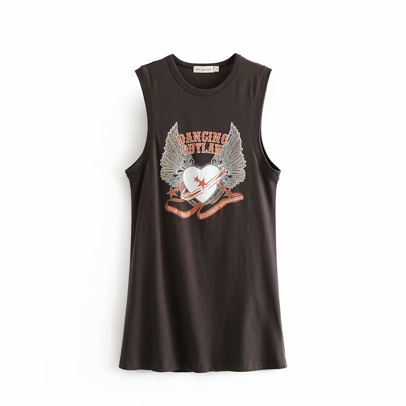 Hippie Women Sleeveless Cartoon Print Tees Loose  Top