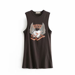 Hippie Women Sleeveless Cartoon Print Tees Loose  Top