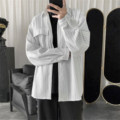 Striped Shirt Jacket Men Casual Gothic Long-Sleeved Shirt Tops