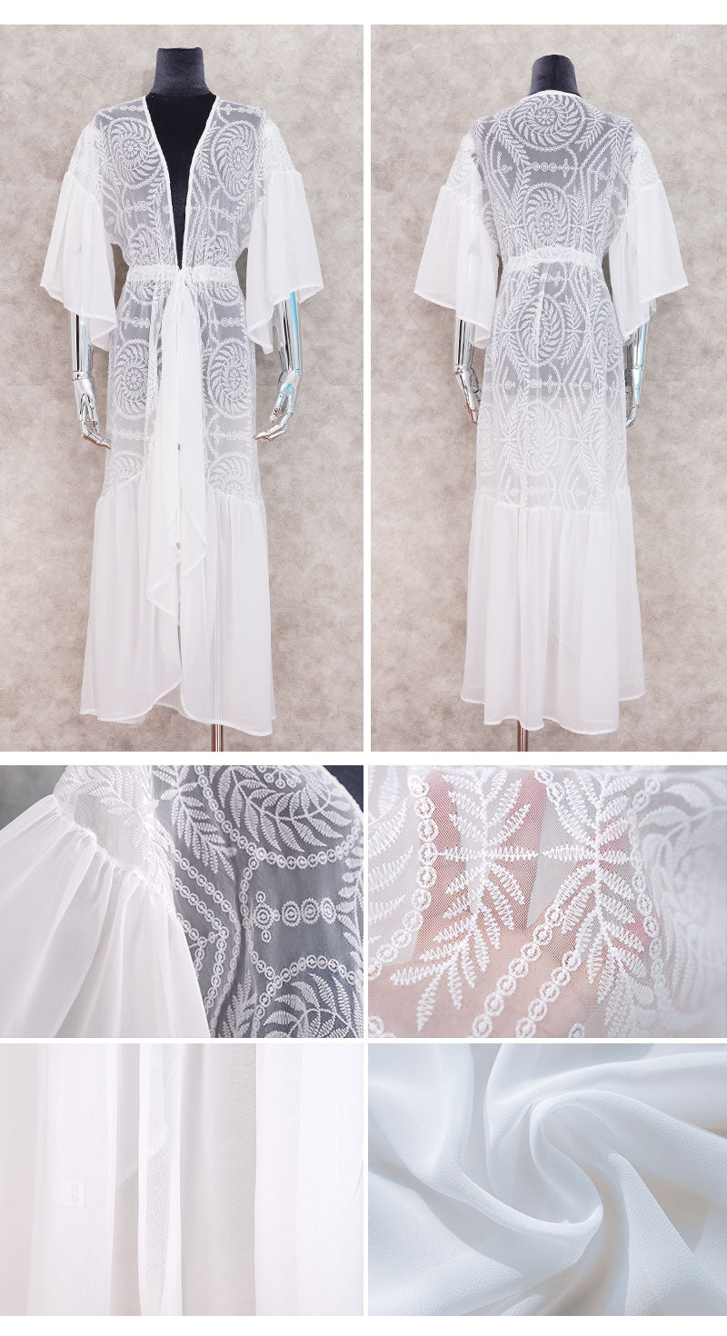 Transparent Long White Lace Tunic Women Summer Clothes