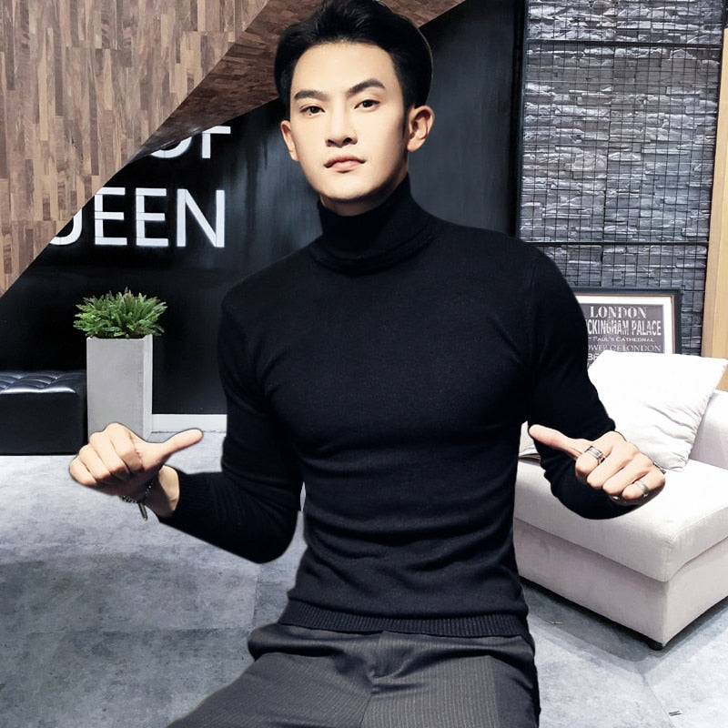 Men Turtleneck Sweaters Knitted Pullovers Casual Sweater Knitwear