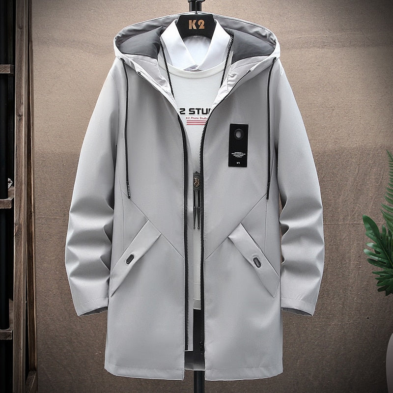 Mens Casual Long Jackets And Coats Hooded Hip Hop Windbreaker