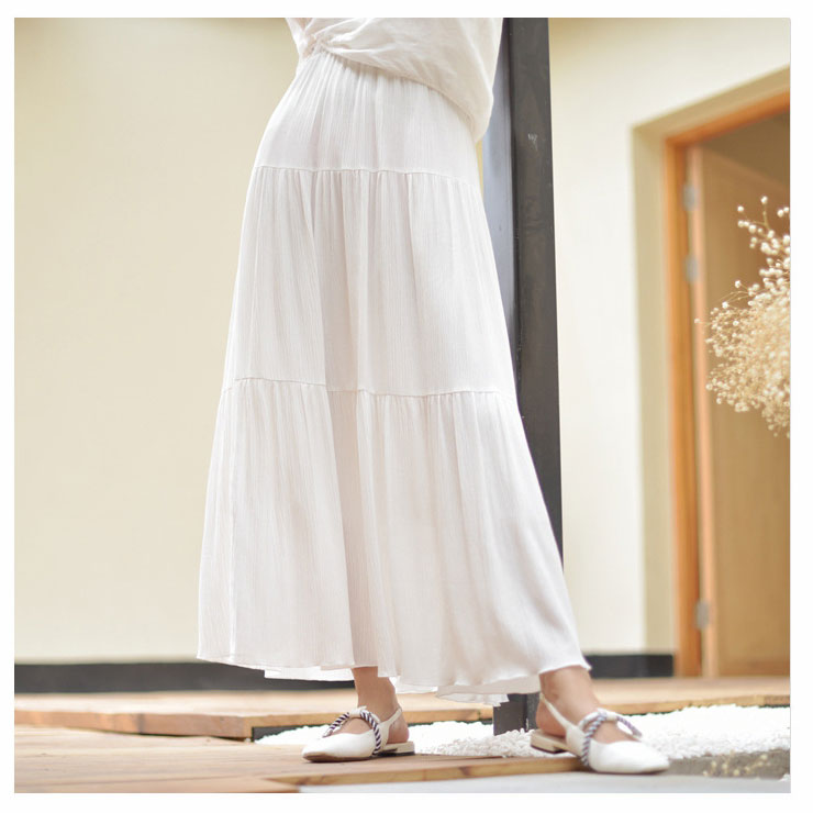 White Long Skirt High Waist Stretch Cotton And Linen Skirts