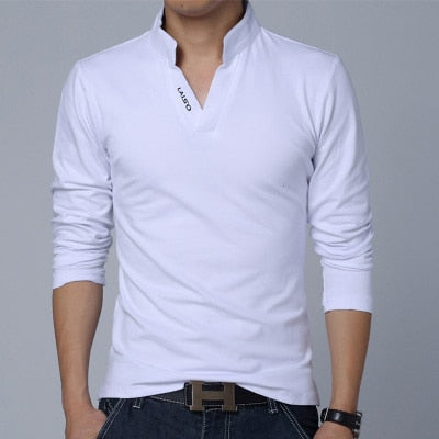 Men T Shirt Collar Long Sleeve Top Men Brand Slim Fit Tee Shirts