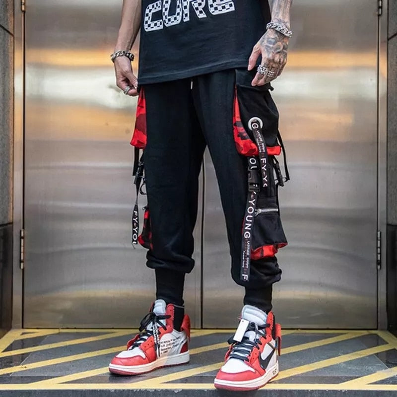 Joggers Cargo Pants Men Hip Hop Hit Color Pocket Trousers Pants