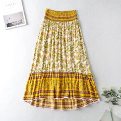 Vintage Floral Print Skirt Women Summer Boho Long Skirts Elastic Waist Ladies