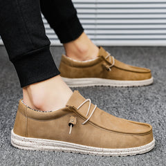 Men Light Leather Casual Shoes Chaussures En Cuir Slip-On Flat