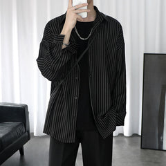 Striped Shirt Jacket Men Casual Gothic Long-Sleeved Shirt Tops