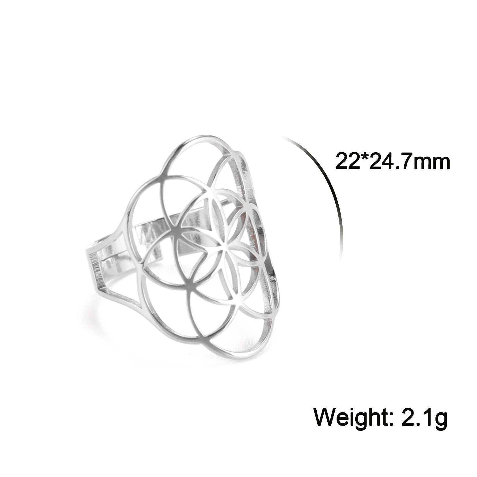 Geometric Flower of Life Ring Adjustable Stainless Steel Ring