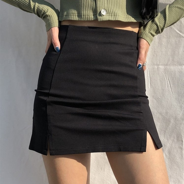 Skirts Women Black Split Office Ladies  High Waist