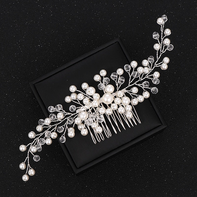 Silver Color Pearl Crystal Wedding Hair Combs Hair Accessories