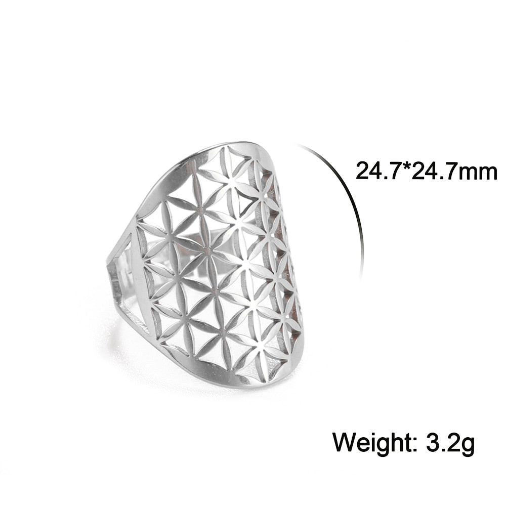 Geometric Flower of Life Ring Adjustable Stainless Steel Ring