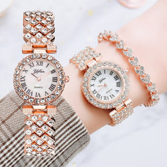 Rose Gold Watch Fashion Ladies Quartz Diamond Wristwatch Elegant