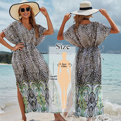 Bikini Cover-ups Cotton Tunic Boho Striped Summer Beach Dress