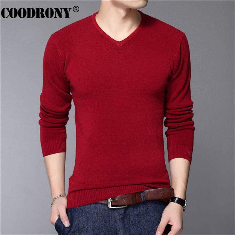 Casual Slim Fit Sweater Men Classic Pullover V-Neck Wool Sweaters Shirts