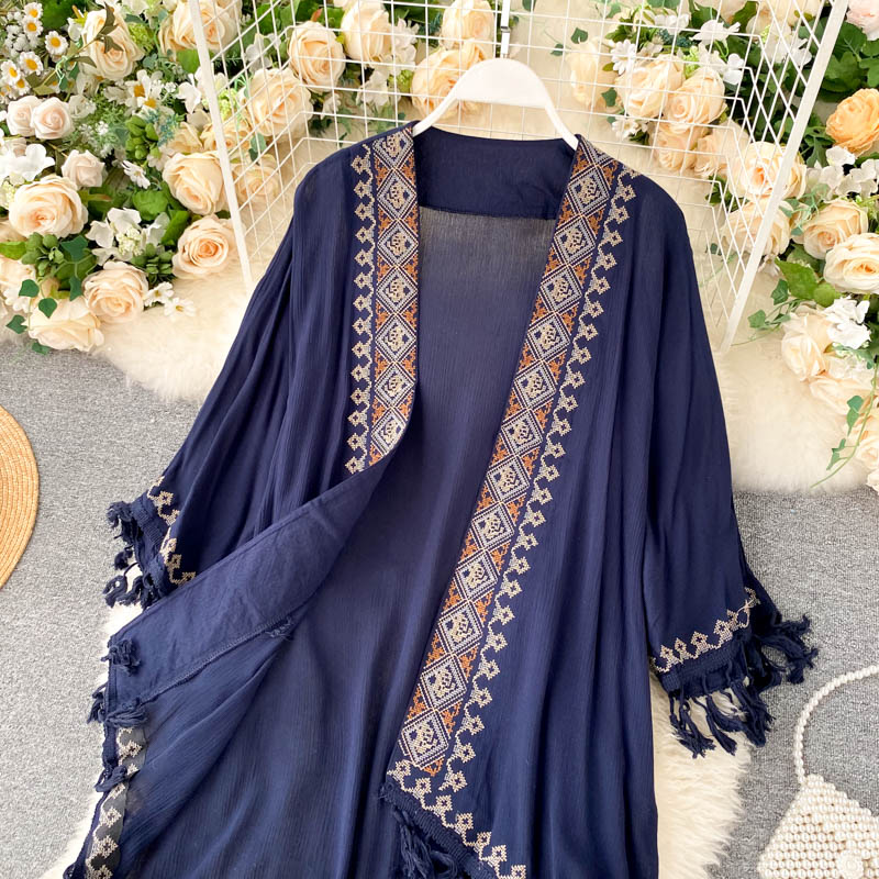 Women Long Kimono Shirt Ethnic Bohemian Vintage Embroidery