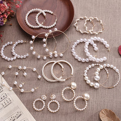 Simple Plain Metal Pearl Hoop Earrings Fashion Big Circle Hoops