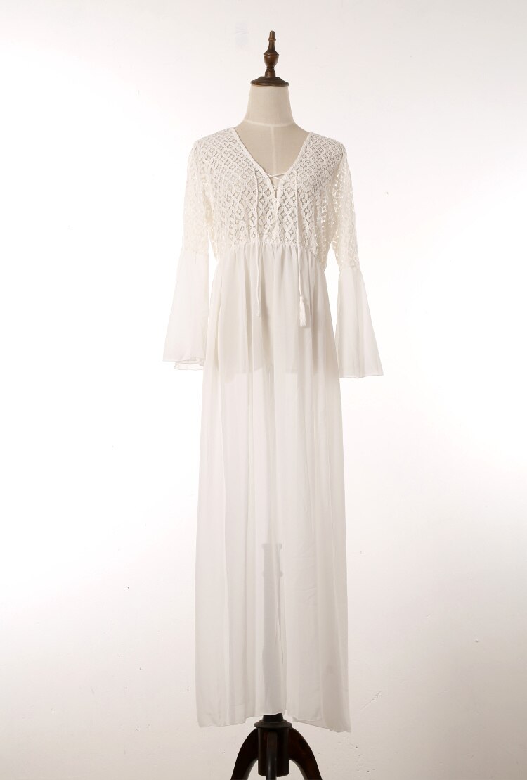 See Through Bikini Cover-up Long White Lace Tunic