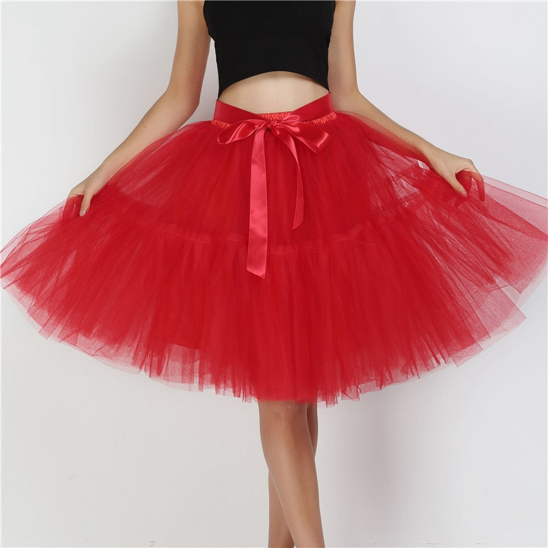 5 Layers 60cm Tutu Tulle Skirt Vintage Midi Pleated Skirts