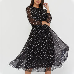 Elegant Dot Print Long Sleeve Women Dresses