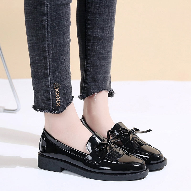 Spring Flats Women Shoes Bowtie Loafers Patent Leather Women