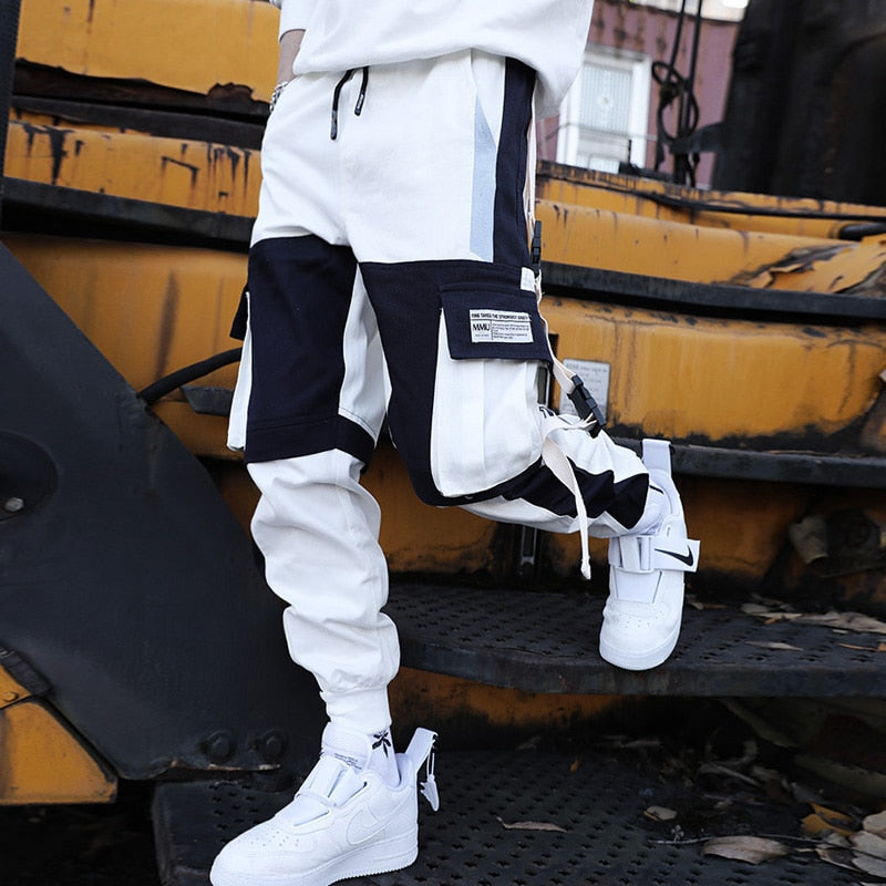 Joggers Cargo Pants Men Hip Hop Hit Color Pocket Trousers Pants