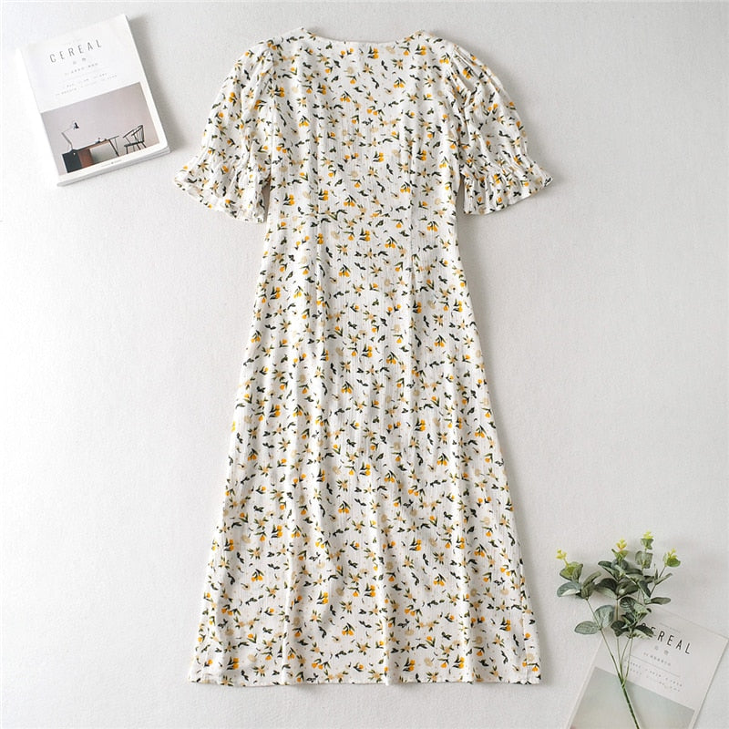 Women Short Sleeve Floral Print Beach Bohemian Midi Dresses