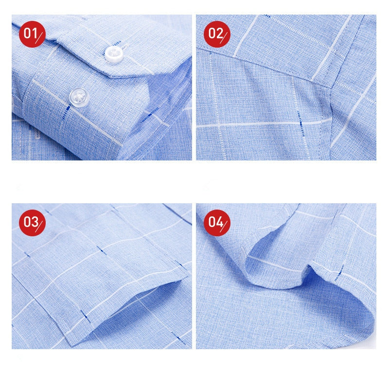 Shirts Men Long Sleeve Formal Classic Plaid Soft Comfortable Single Pocket Button