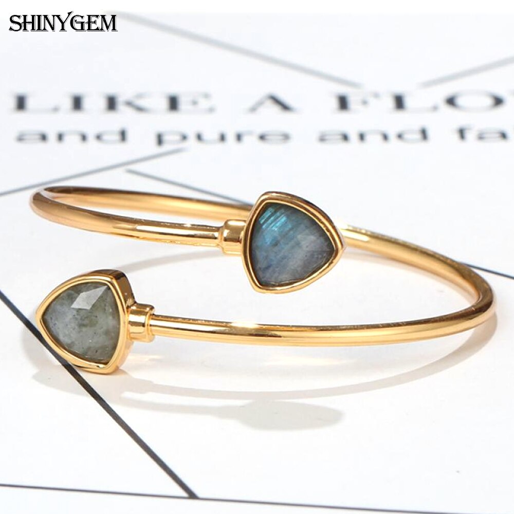 Trendy Gray Natural Labradorite Stone Bangles Love Heart