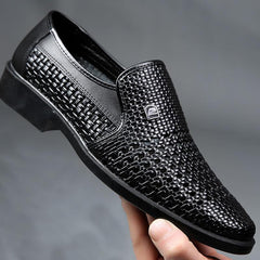 Men Business Formal Shoes Hollow Out Soft Oxfords Shoes Slip on Flat Dress