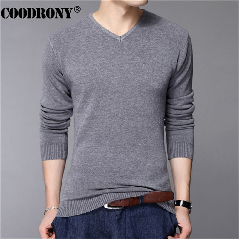 Casual Slim Fit Sweater Men Classic Pullover V-Neck Wool Sweaters Shirts