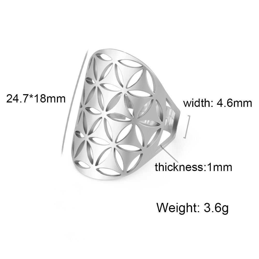 Geometric Flower of Life Ring Adjustable Stainless Steel Ring