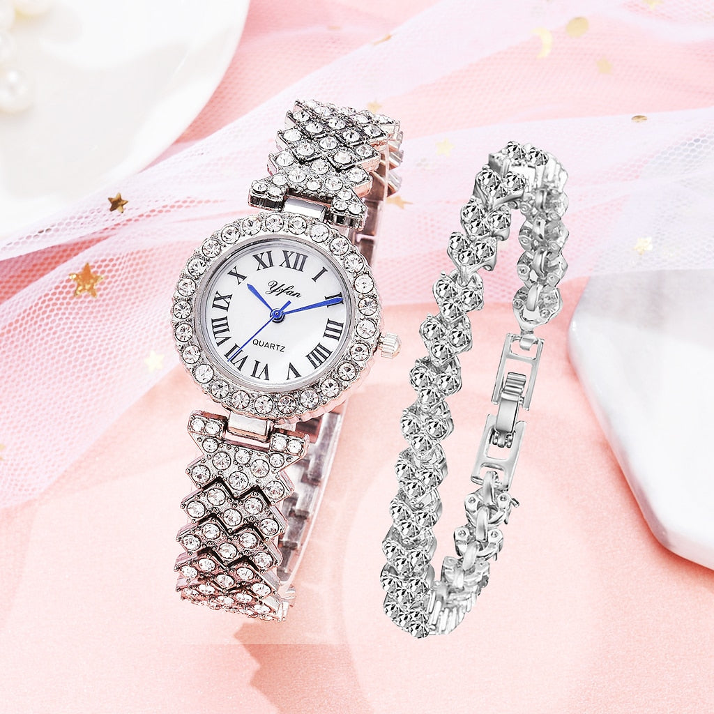 Rose Gold Watch Fashion Ladies Quartz Diamond Wristwatch Elegant