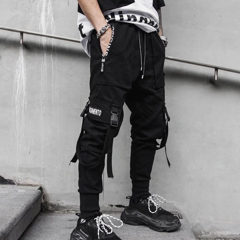 Joggers Cargo Pants Men Hip Hop Hit Color Pocket Trousers Pants