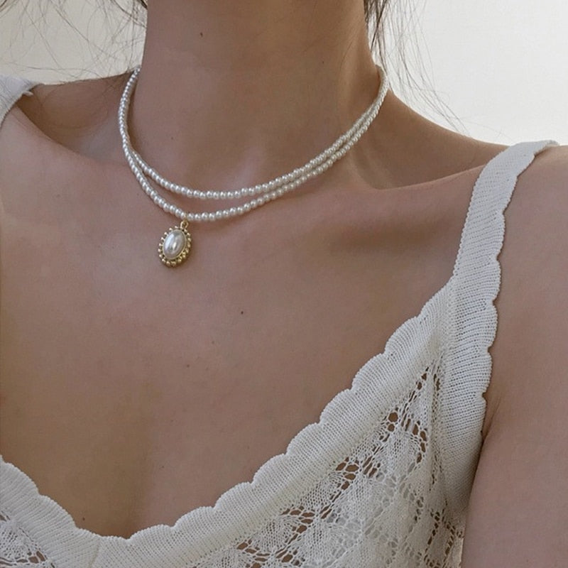 Dainty Pearl Flower Bow-knot Choker Necklace Long Chain Pearl Heart