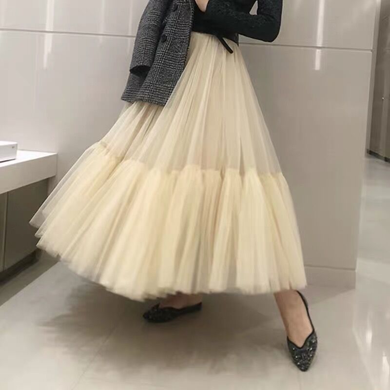 90 cm Luxury Soft Tulle Skirt Hand-made Maxi Long Pleated Skirts