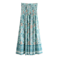 Bohemia Spliced Floral Bird Print Hem Slit Midi Long Skirt