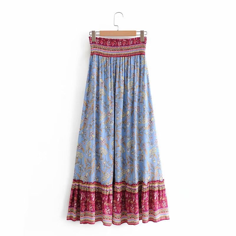 Floral Print Holiday Long Skirt Bohemia Ruffles Maxi Long Skirts