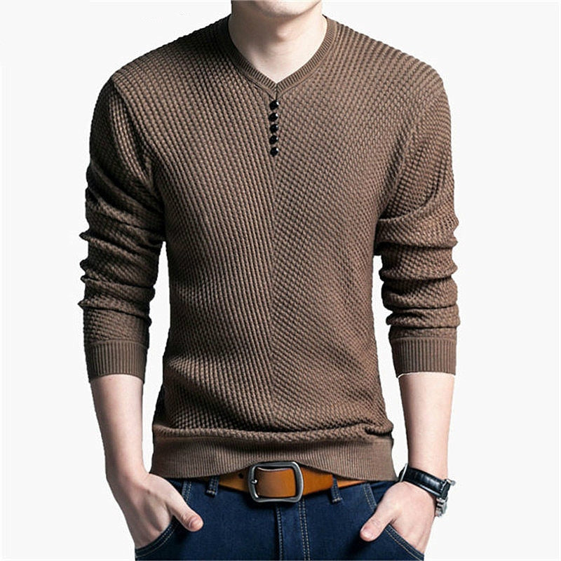 Pullover V Neck Men Sweater Casual Long Sleeve Wool Sweaters