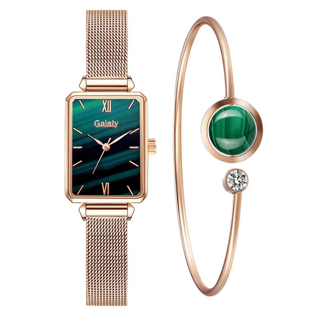 Women Watches Fashion Square Ladies Quartz Watch Bracelet Set