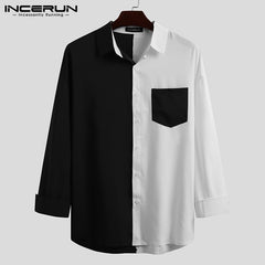 Men Shirt Long Sleeve Lapel Button Casual Shirts Tops