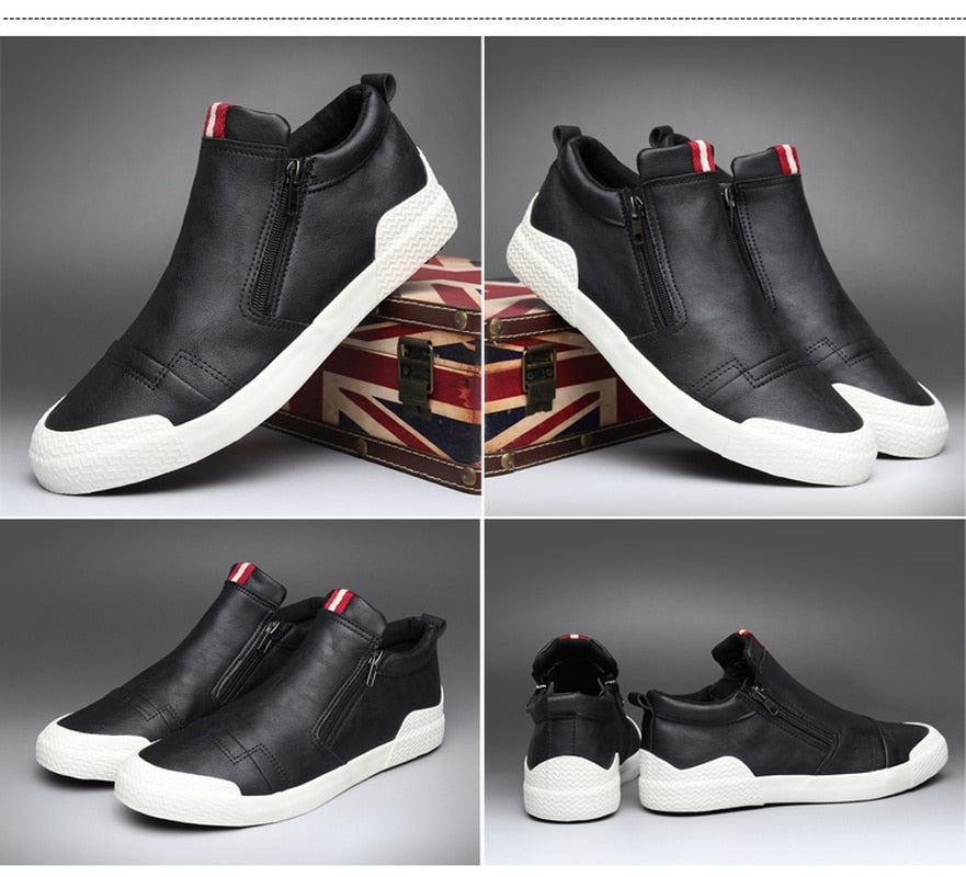 Men's Simple Boots Joker High Top Casual Shoes Side Zipper Flat Heel Boots