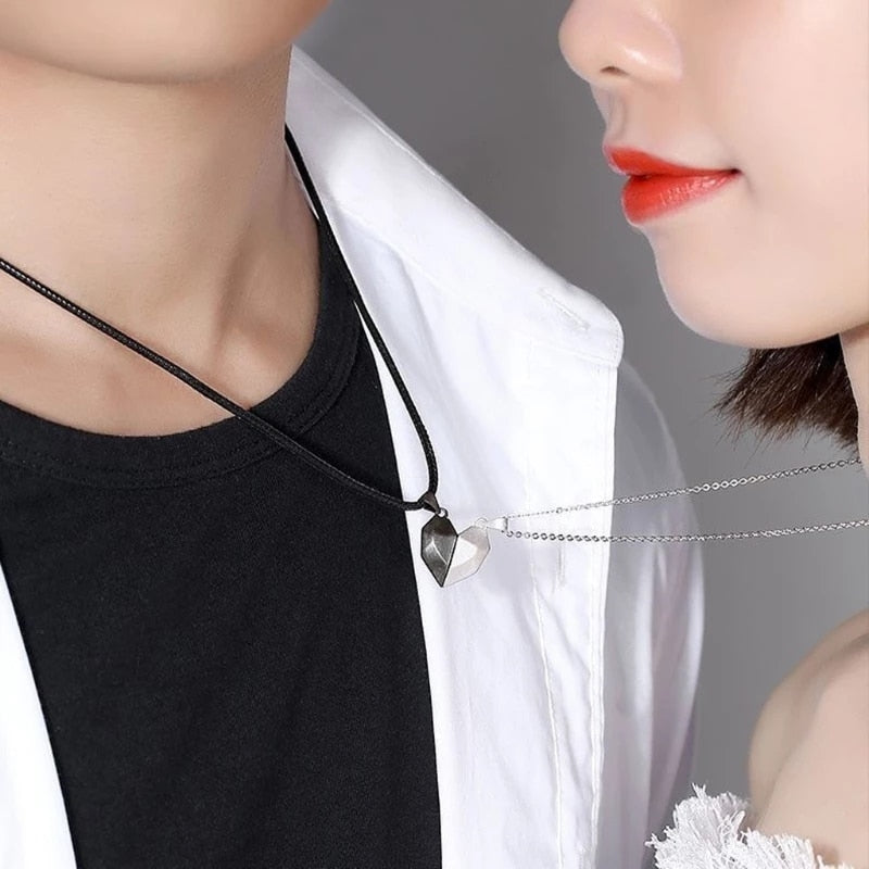 Fashion Magnetic Couple Lovers Gothic Punk Heart Pendant Necklace