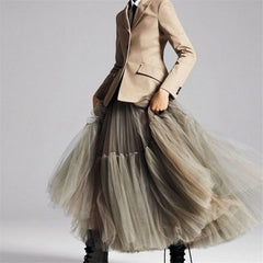 90 cm Luxury Soft Tulle Skirt Hand-made Maxi Long Pleated Skirts