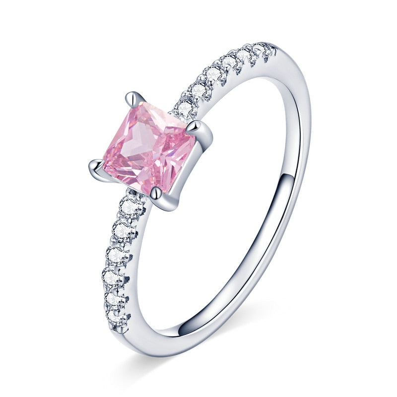 Pink Love CZ Ring For Fashion Women Cute Fine Jewelry